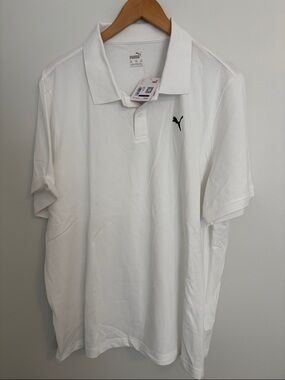 Puma White Polo Shirt with Black Puma Logo